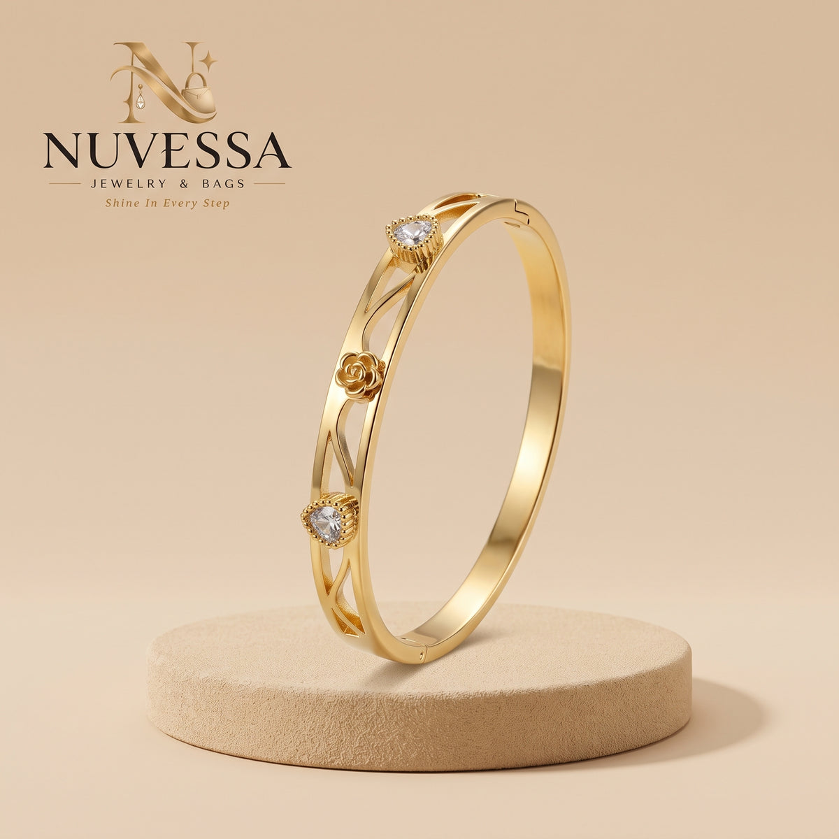Crystal Heart Gold Bangle