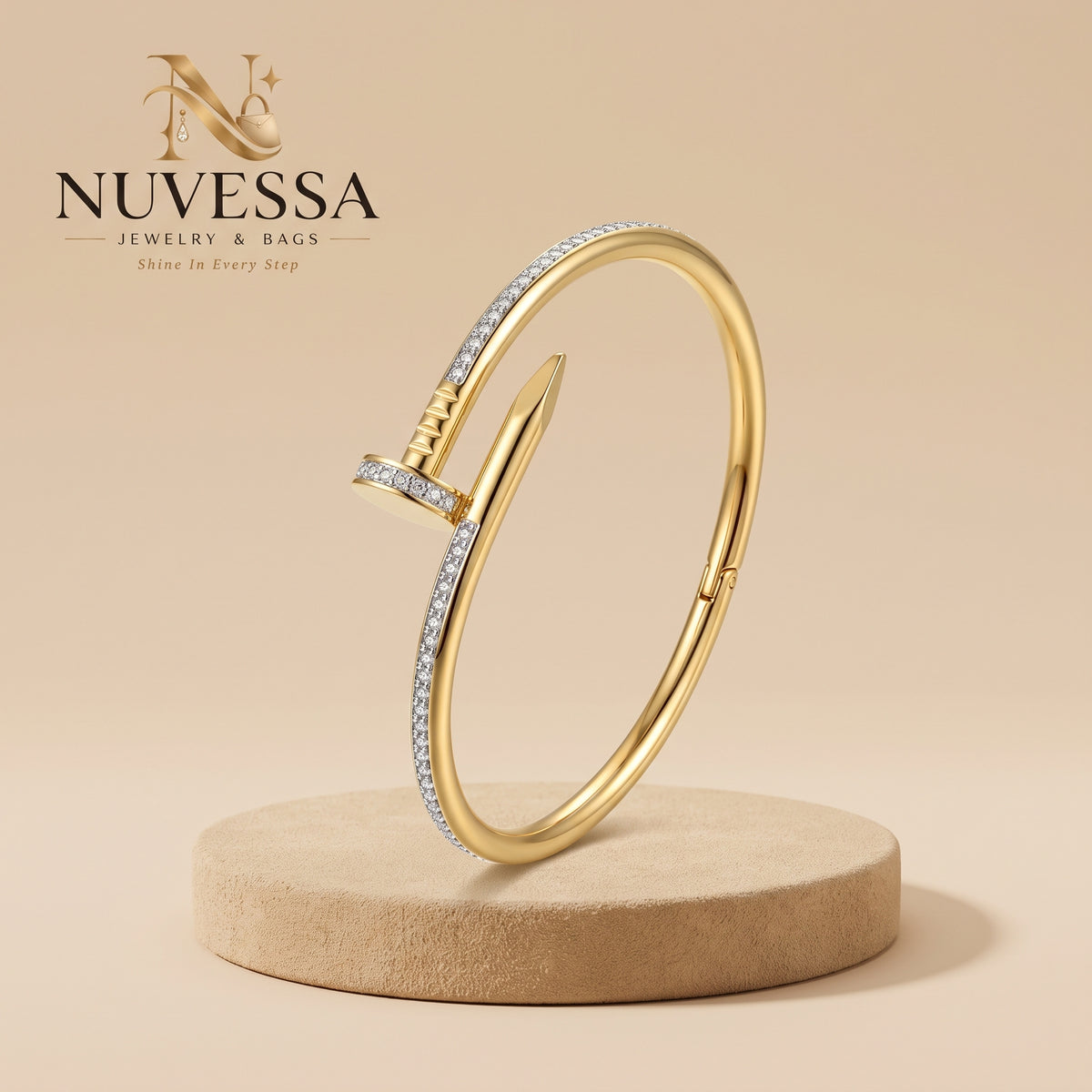 Crystal Nail Gold Bangle