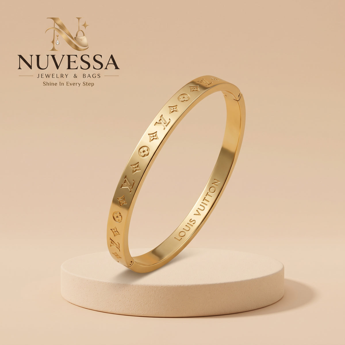 Classic Monogram Engraved Gold Bangle