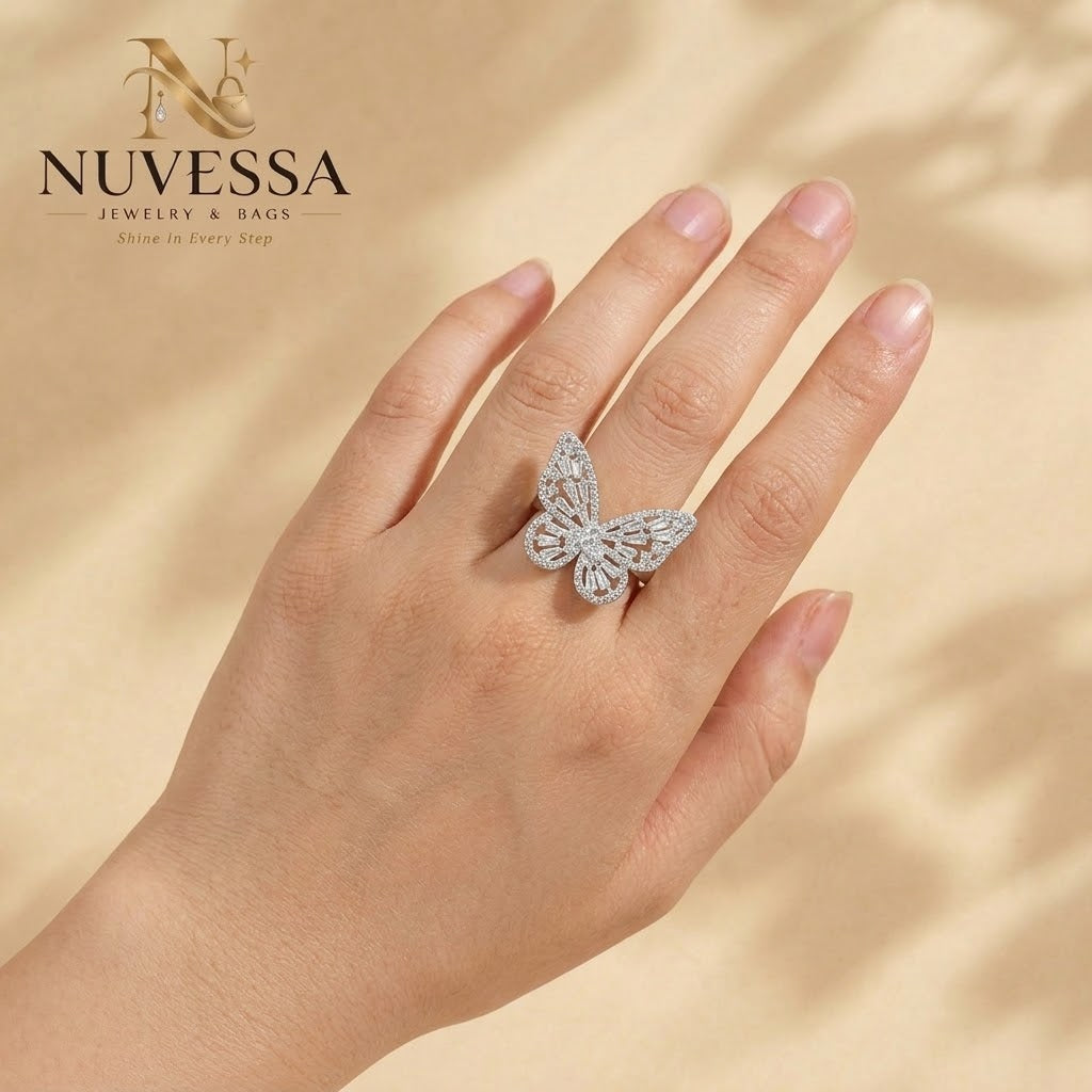 Crystal Adjustable Butterfly Ring