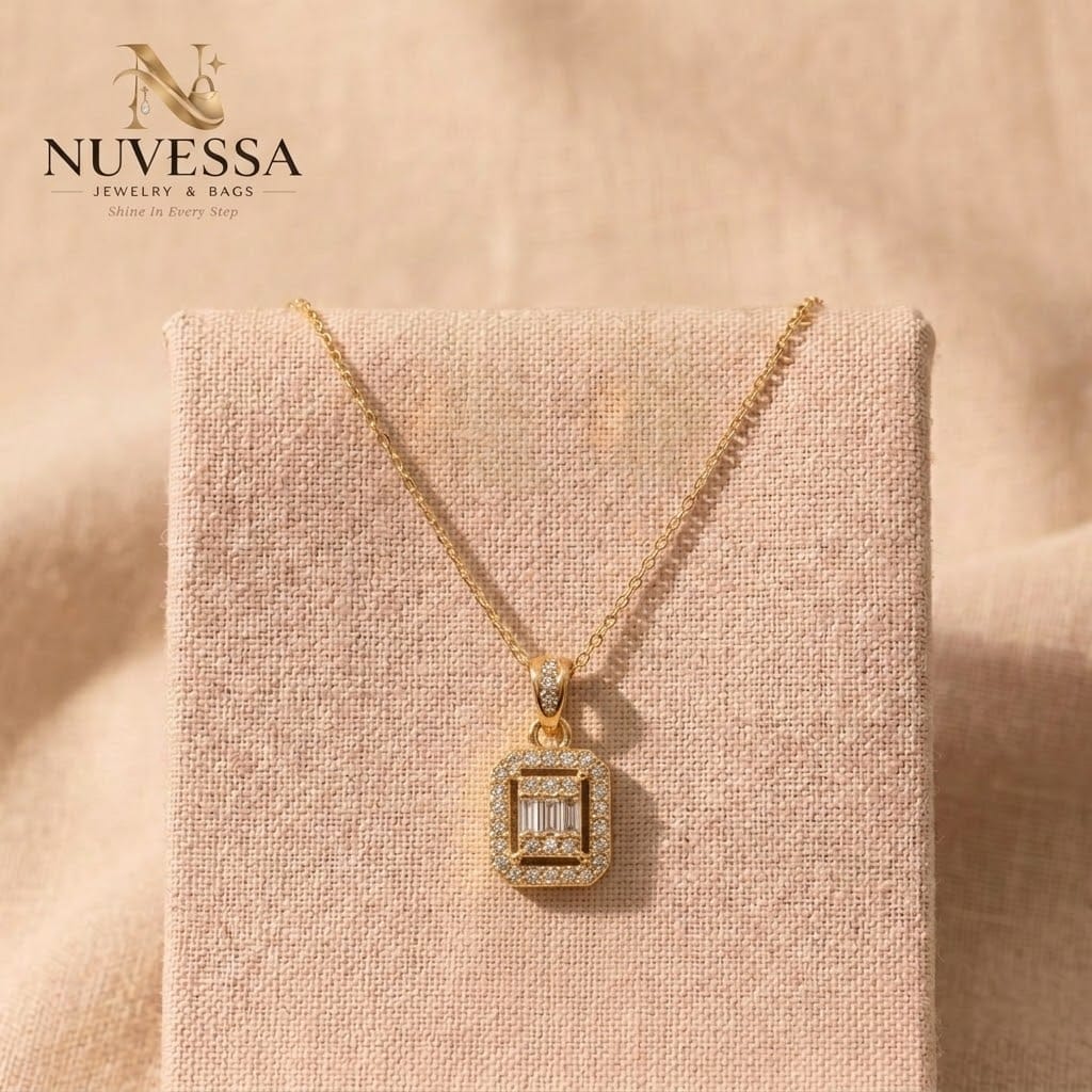 Gold Crystal Halo Pendant with Chain