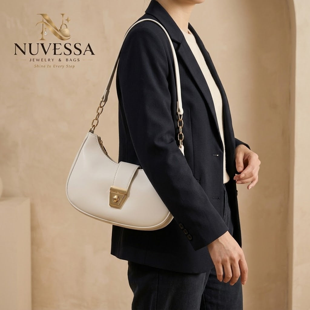 Crescent Chain-Link Shoulder Bag – Premium Women Handbag