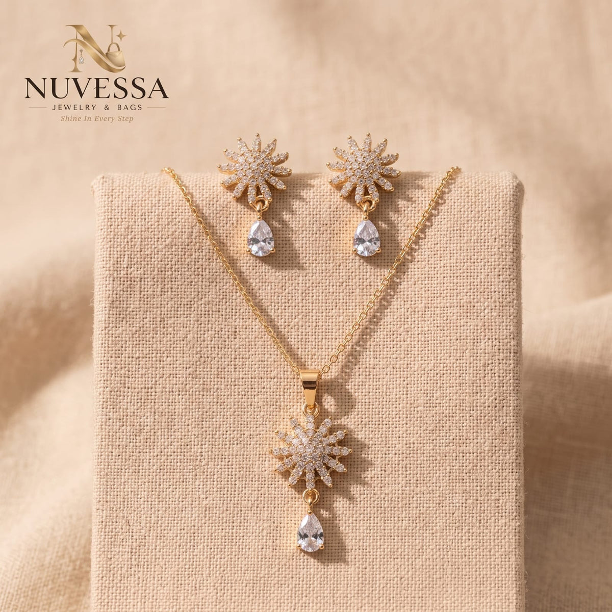 Complete 2-Piece Crystal Starburst Jewelry Set (Necklace & Tops)