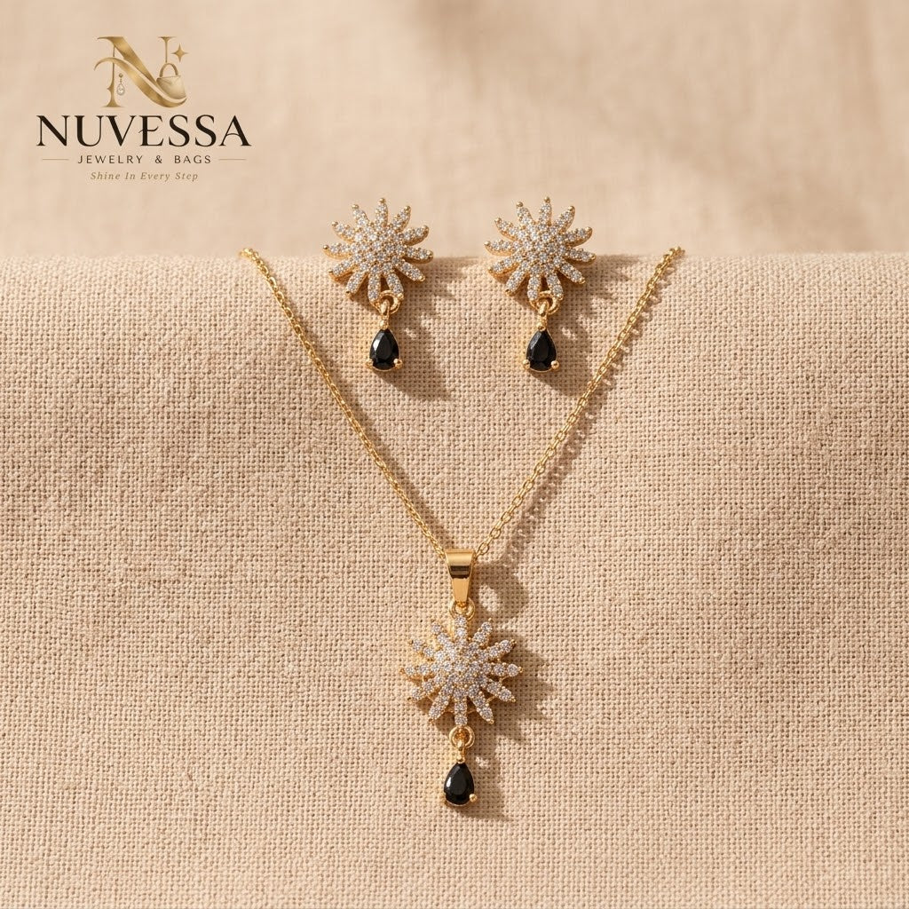 Complete 2-Piece Crystal Starburst Jewelry Set (Necklace & Tops)