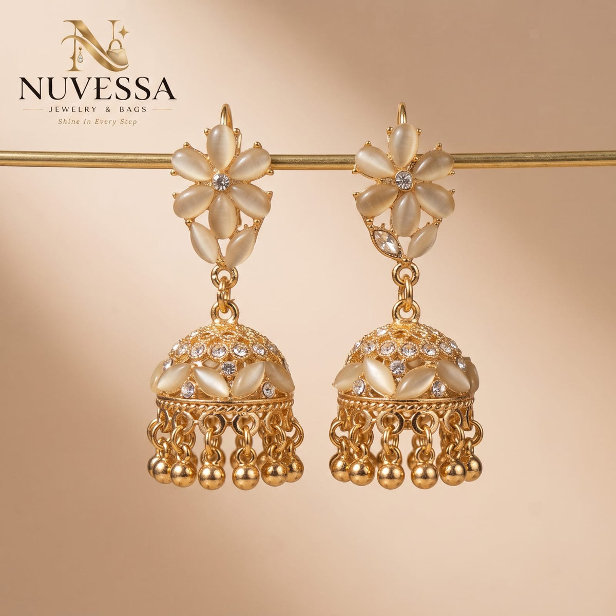 Floral Gold Jhumka Earrings
