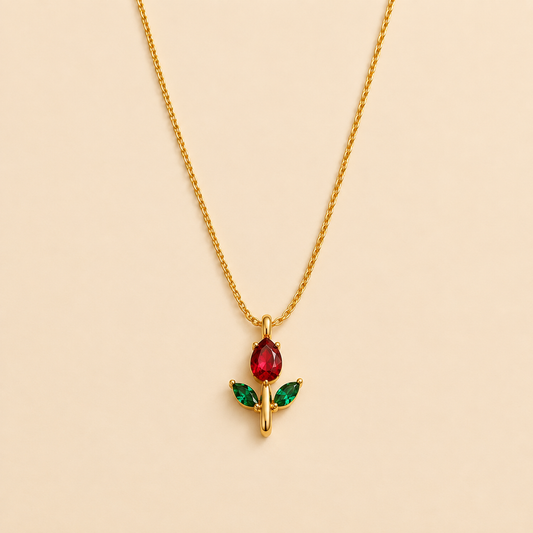 Red & Green Floral Pendant Necklace