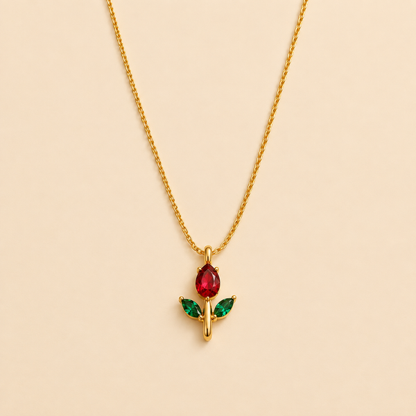 Red & Green Floral Pendant Necklace