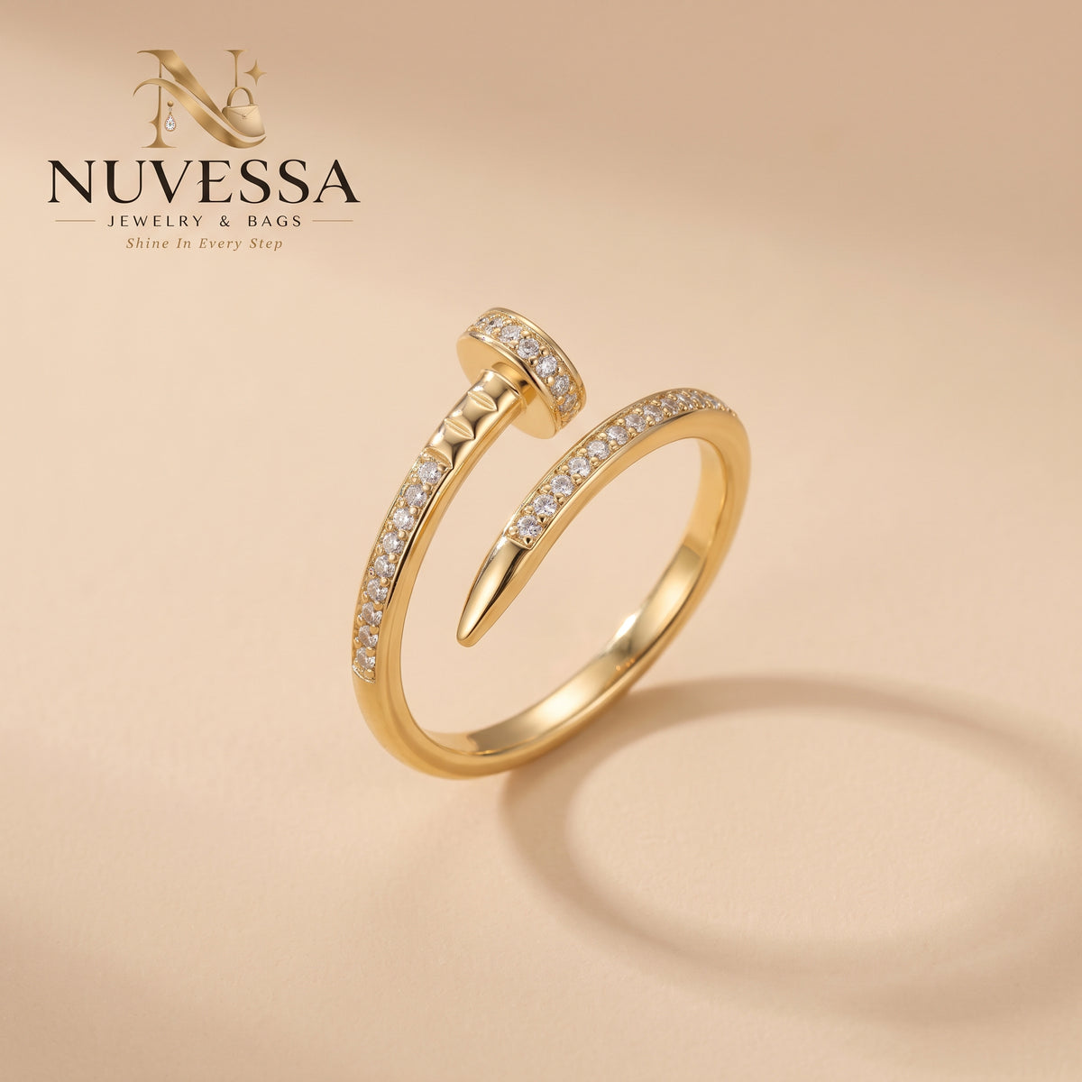 Crystal Nail Gold Ring