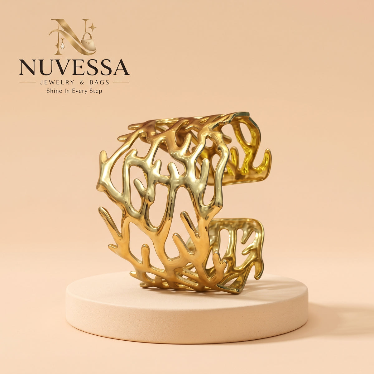 Coral Gold Cuff Bangle