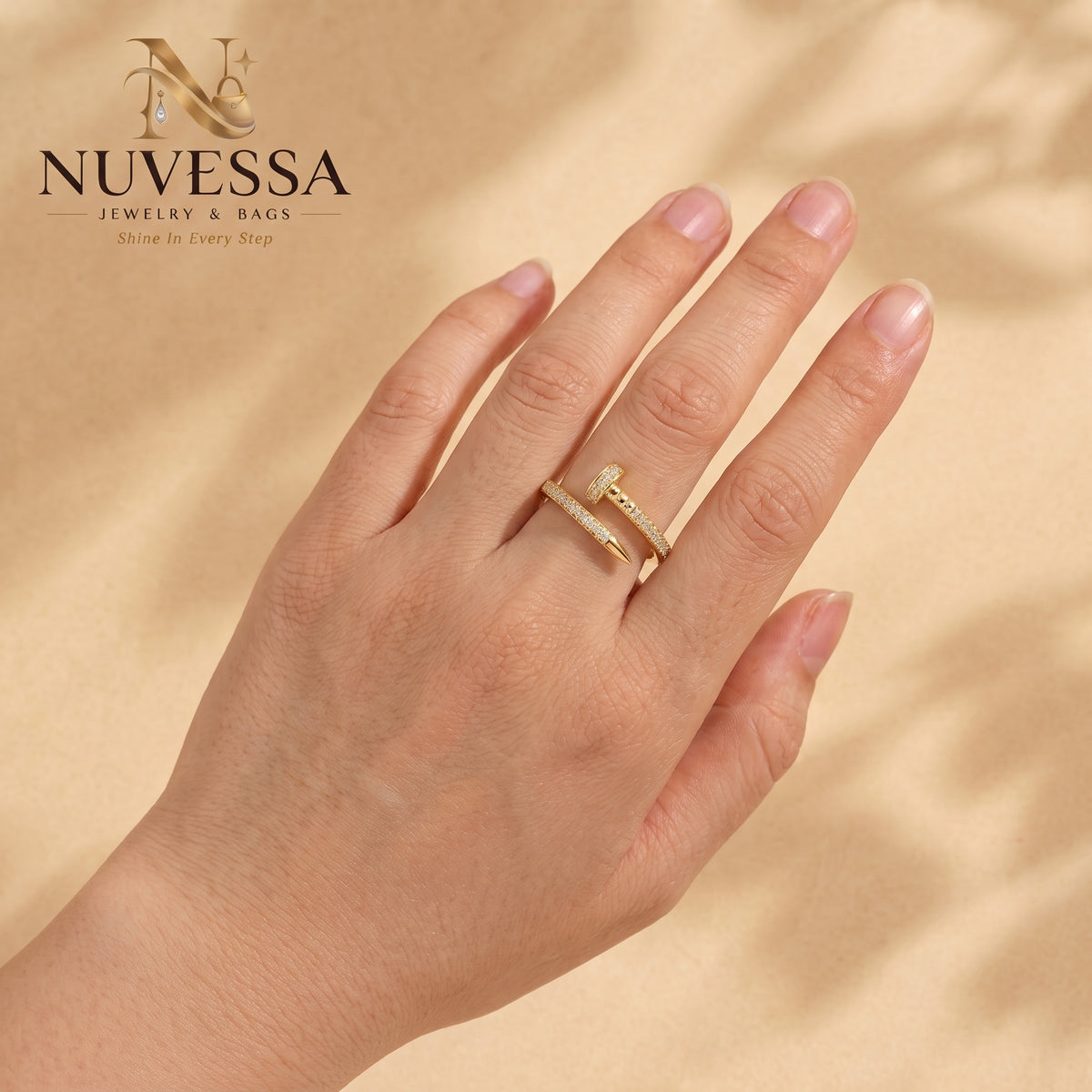 Crystal Nail Gold Ring