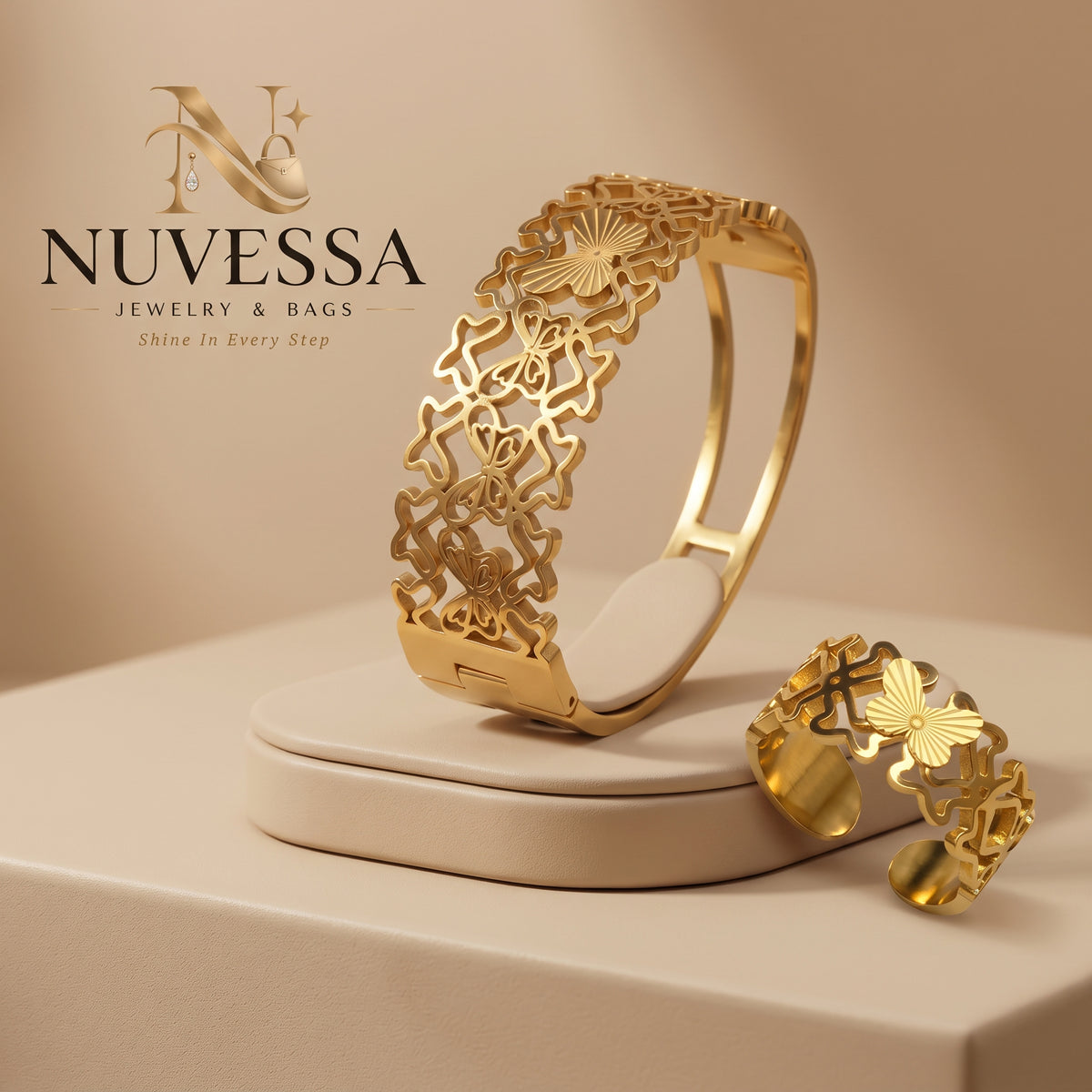2-Piece Butterfly Gold Bangle and Ring Set