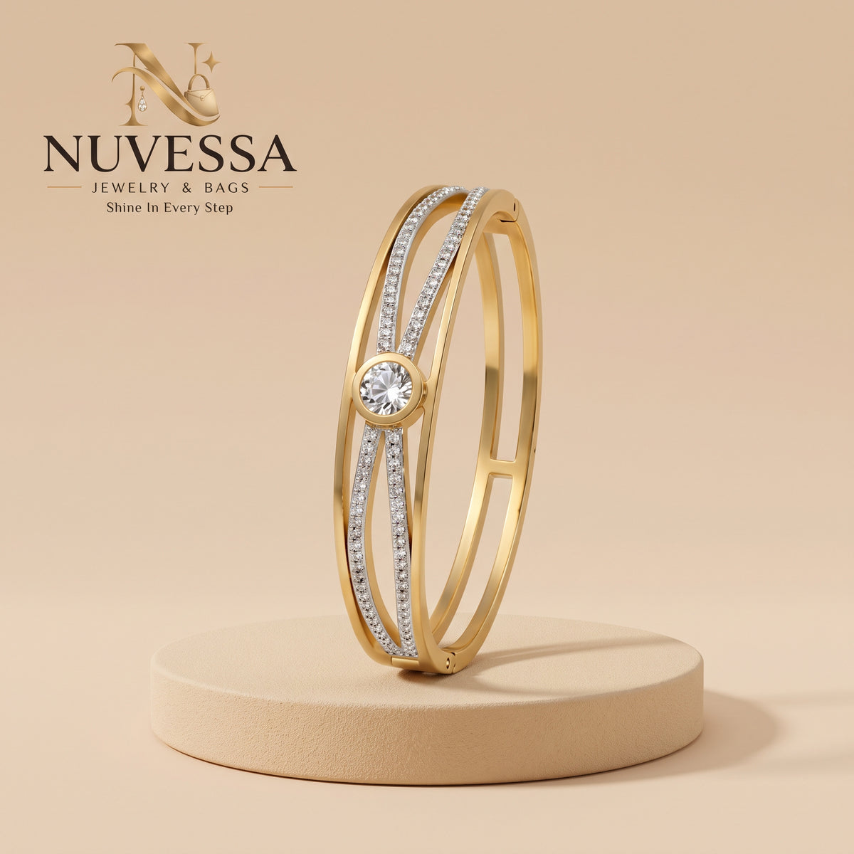 Cross Crystal Gold Bangle