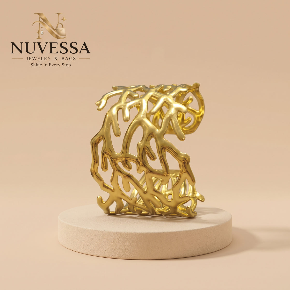 Coral Gold Cuff Bangle