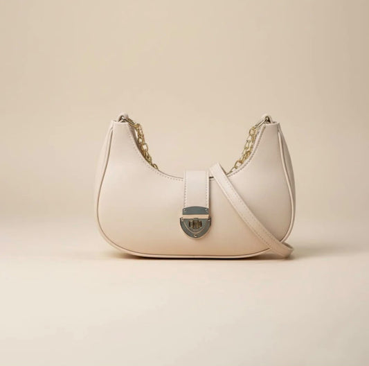 Cream Gold-Chain Shoulder Bag