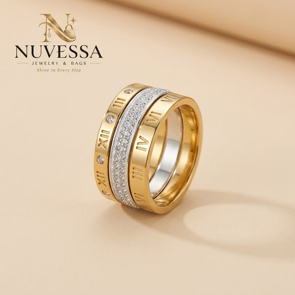 Two-Tone Roman Numeral Statement Ring