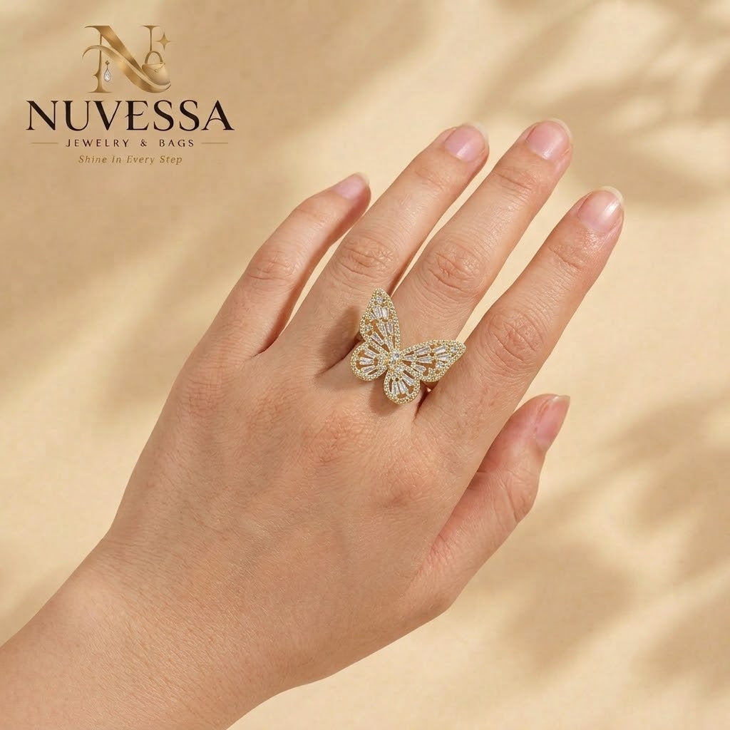 Crystal Adjustable Butterfly Ring
