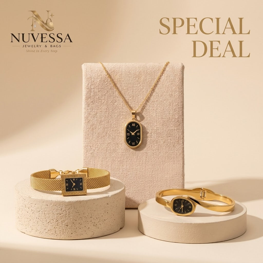 3-Piece Decorative Watch Necklace and Bracelets Set