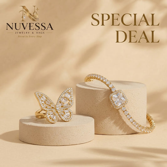 2-Piece Crystal Butterfly Adjustable Ring & Bracelet Set