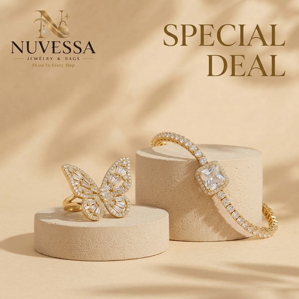 2-Piece Crystal Butterfly Adjustable Ring & Bracelet Set