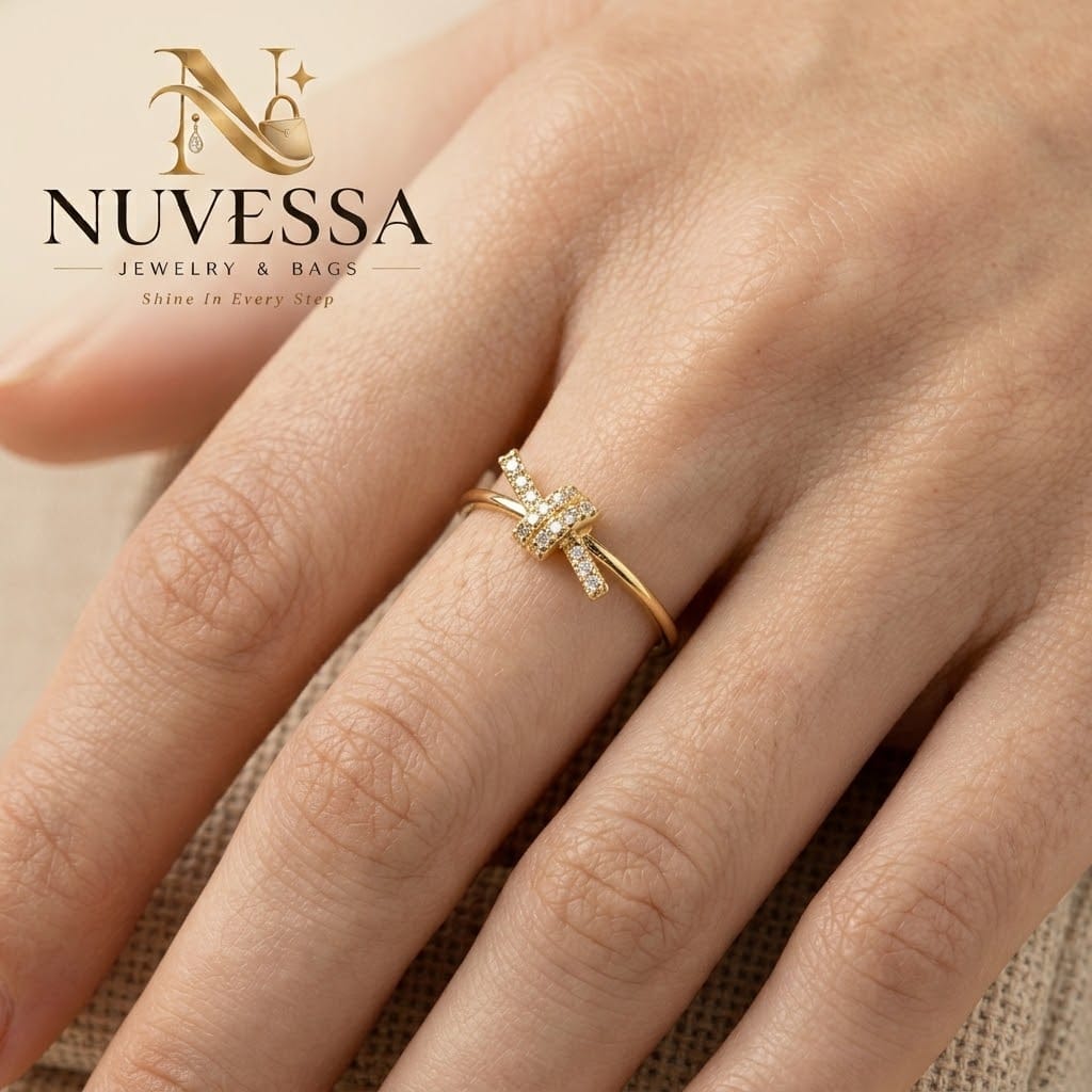 Adjustable Crystal Knot Gold Ring