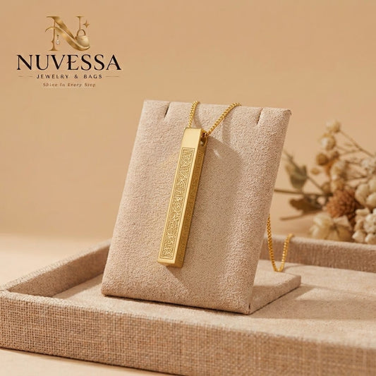 Gold Engraved 3D Bar Pendant (Pendant Only)