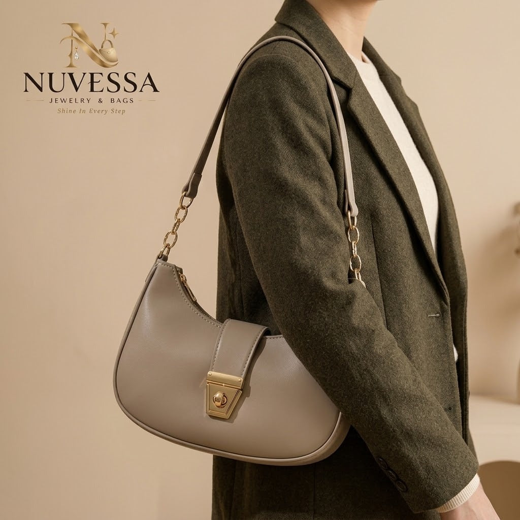 Crescent Chain-Link Shoulder Bag – Premium Women Handbag