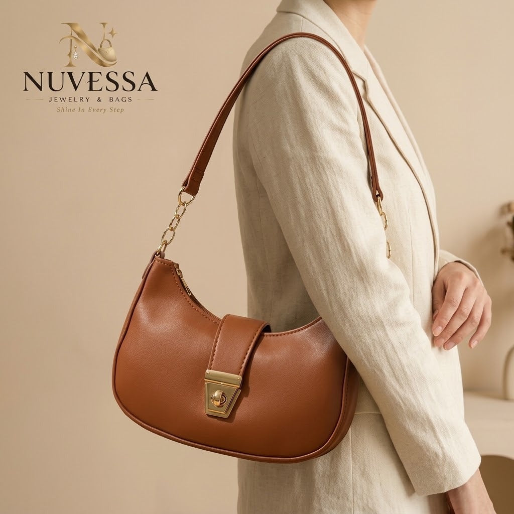 Crescent Chain-Link Shoulder Bag – Premium Women Handbag