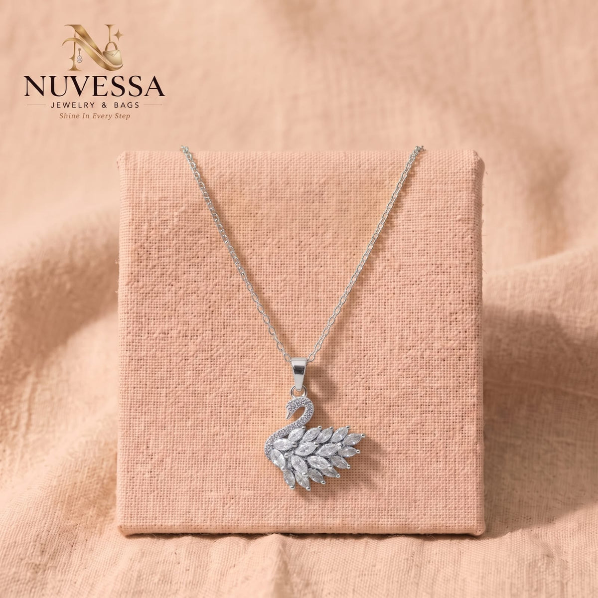 Crystal Swan Pendant Necklace for Women