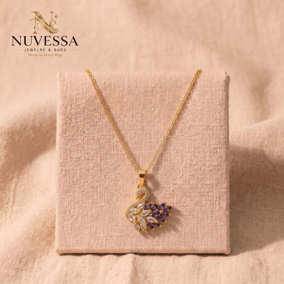 Crystal Swan Pendant Necklace for Women