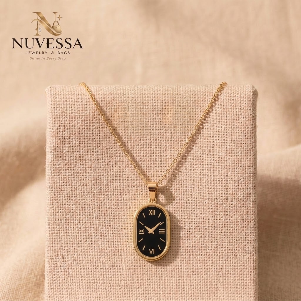 Vintage Clock Face Pendant Necklace