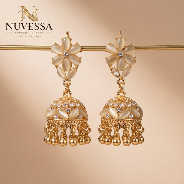 Floral Gold Jhumka Earrings