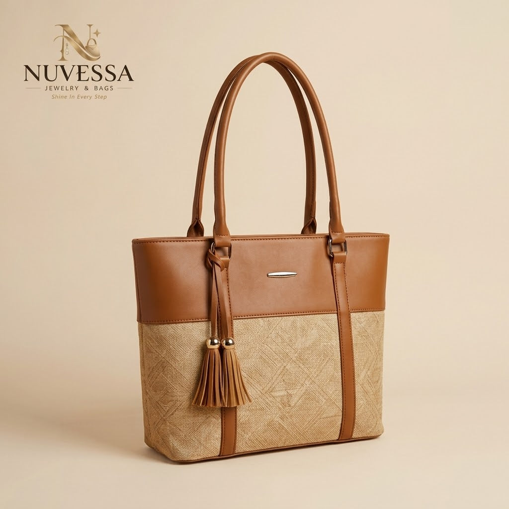 Two-Tone Tassel Tote – Premium Women Handbag