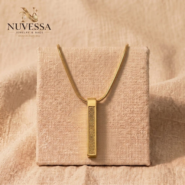 Engraved Vertical Bar Pendant with Chain